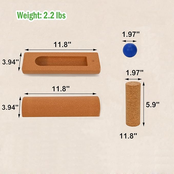 Cork Balance Foot 4-in-1, Portable Cylinder Foot Trainer, Strengthener to Improve Mobility Arch Exerciser for Adults Including Half-cylinder, Cylinder, Massage Ball, Toe Resistance Band