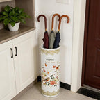 Vintage Metal Umbrella Holder Rustic Round Umbrella Stand Entryway Decorative Organizer Bucket for Home/Office/Farmhouse - Holds Multiple Umbrellas Canes & Walking Sticks (White)