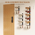 Cowboy Hat Rack for Wall, Cowboy Hat Holder Wall Mount Holds up to 6 Hats, Wooden Western Rustic Metal Hat-Organizer with Arrow Sign Board, Display and Decor Rack for Fedora, Sun Hats,Baseball Caps