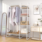 Tangkula Garment Rack with Shelves, Clothes Rack with 5 Shelves & Hanging Bar, Open Wardrobe for Hanging Clothes and Storage, Free Standing Closet Organizer, Clothing Rack for Bedroom Entryway