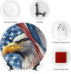 Decorative Plates for Home Decor, Eagle and American Flag Patriotic Decor Tray for Table Display, Ceramic Dinner Plate w/Stand, Living Room Dining Room Decor, Housewarming Gifts, 10 Inch