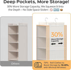 Extra Deep Hanging Closet Organizer with Shelves and Oversized Mesh Pockets, Heavy-Duty Structure, No Deformation, Max Storage for Clothes, Shoes, Hats, Dorms and RVs,1-Pack (White, 6 Tier)