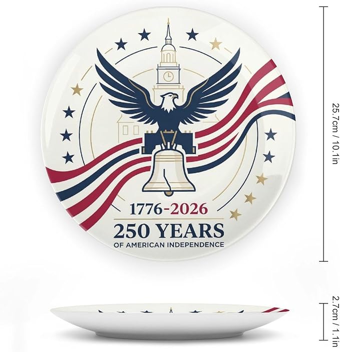 250th Anniversary Decorative Plates 10 Inch Patriotic Decorations Eagle Liberty Bell Commemorative Plates with Stand Memorial Day 4th of July Veterans Day Home & Office