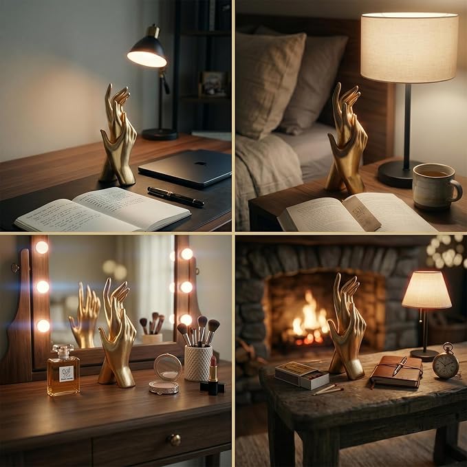Golden Hands Sculpture - Elegant Resin Statues for Aesthetic Shelf Decor, Office Desktop & Cabinets | 3.54" D x 2.36" W x 9.06" H, Interlocking Hands