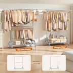 EAGMAK Double Rod Clothing Rack Load 622 LBS, Heavy Duty Clothes Rack for Hanging Clothes, 82.68 inch High Garment Rack with Sotrage Shelves, Metal Clothing Hanger Closet Wardrobe Organizer (Silver)