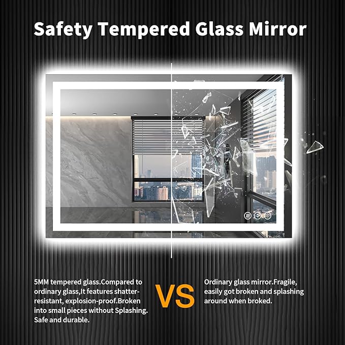 LOAAO 48X32 LED Bathroom Mirror with Lights, Anti-Fog, Dimmable, Backlit + Front Lit, Lighted Bathroom Vanity Mirror for Wall, Memory Function, Tempered Glass (Safe to Use)