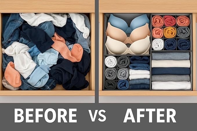 8-Pack Fabric Drawer Organizers – Foldable Closet Storage Bins for Clothes, Underwear, Baby Items & Bras | Dresser Drawer Dividers for Bedroom, Closet & Nursery Organization