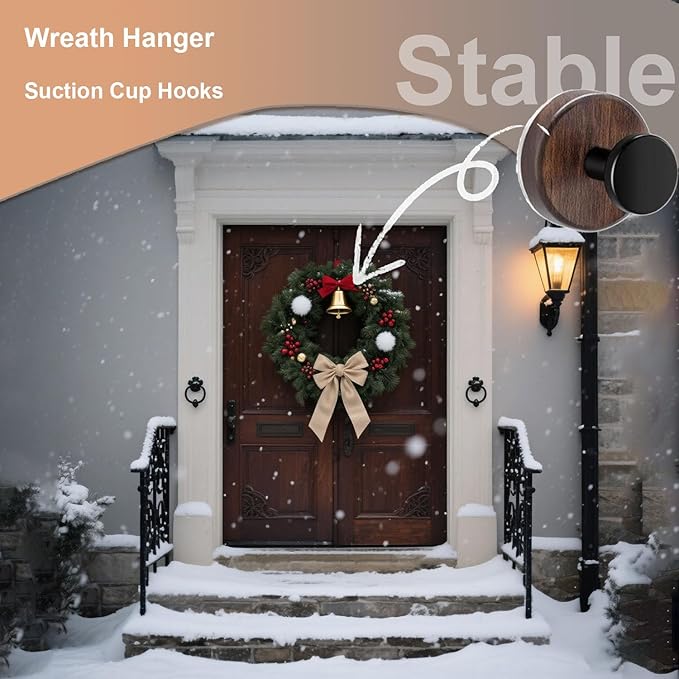 Wreath Hanger for Front Door, 2Pack Suction Cup Hooks for Glass Window/Over Door/Outdoor, Christmas/Thanksgiving/Halloween/July 4th/Easter/Valentine/Fall/Summer/Spring (2Pack)