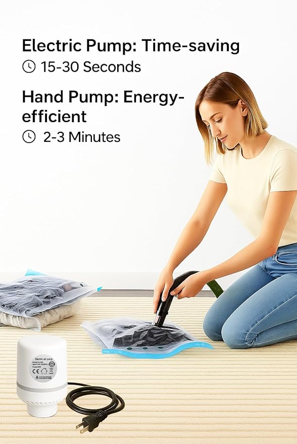 Vacuum Storage Bags with Electric Pump and Hand Pump,8 Pack Vacuum Seal Bags for Clothing,Space Saver Bags for Travel and Home(2(40 * 60) 2(50 * 70) 2(60 * 80) 2(80 * 100))