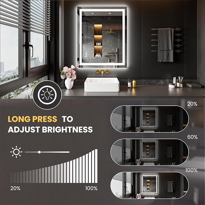 LOAAO 20X28 LED Bathroom Mirror with Lights, Anti-Fog, Dimmable, Backlit + Front Lit, Lighted Bathroom Vanity Mirror for Wall, Memory Function, Tempered Glass, Shatter-Proof, ETL Listed
