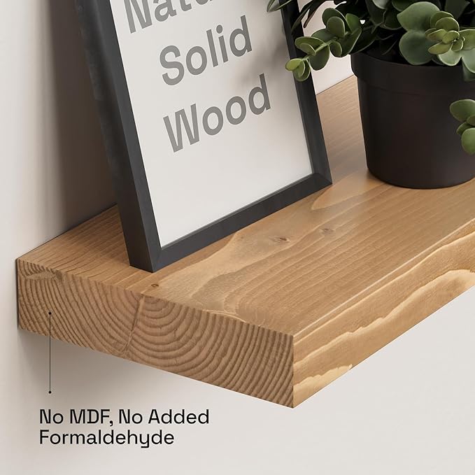 BAOBAB WORKSHOP Natural Wood Floating Shelves for Wall 30 Inches Long, Solid Wooden Shelf Large, Bathroom Shelves for Room Wall Mounted Kitchen Farmhouse, Oak Floating Shelf, 30W × 6.7D, Set of 2