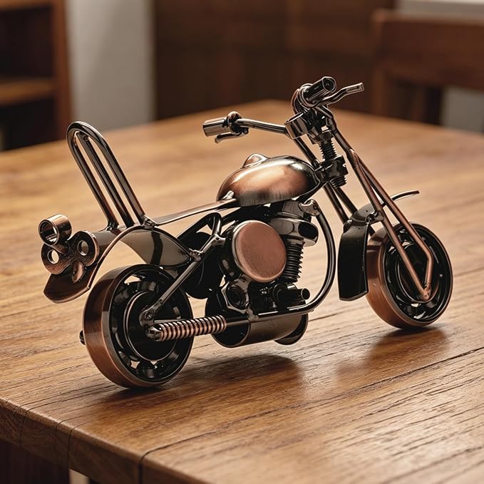Handmade Metal Motorcycle Model - Motorcycle Gifts for Men & Women, Biker Enthusiast Figurine – 6" Vintage Motorcycle Decor for Man Cave, Home & Office