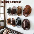 2.8 Inch Hat Hooks for Wall - (8 Pack) Cowboy Hat Rack, Strong Adhesive Cap Holder, Organizer for Baseball Caps, Western Room Decor - Clear