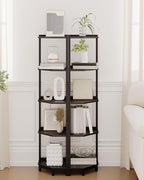 Hzuaneri Corner Shelf Stand, Corner Bookshelf, Storage Standing Shelf Unit with Metal Frame, Plant Stand, Bookcase for Living Room, Home Office, Bedroom, 5-Tier Black CS05906B