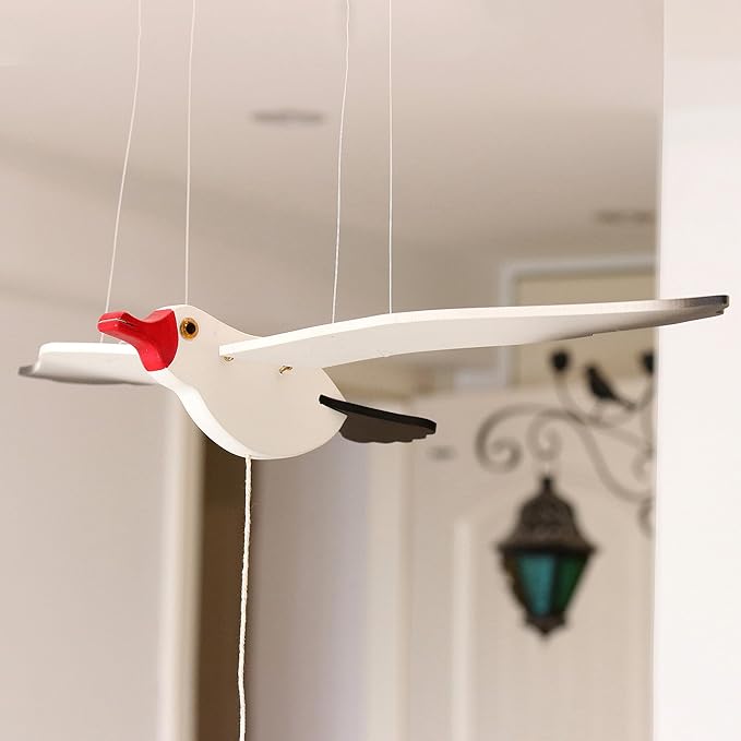 Wooden Flying Seagull Decorative Hanging Mobile Nautical Ornament Nursery Room Bird Drop for Patio Balcony Wedding Party(20")