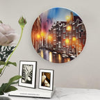 Decorative Plates for Wall Hanging, Grand Canal of Venice, Italy Colorful Painting Ceramic Plate, Wobble-Plate with Display Stand, Home Decor for Kitchen Cabinets, Farmhouse Round Tray 8 Inch
