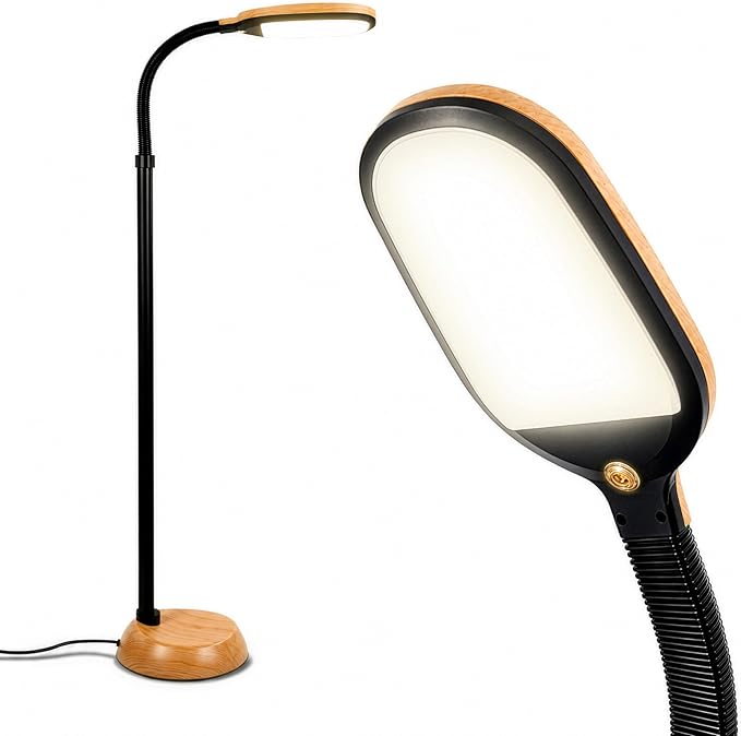 Brightech Litespan - LED Floor Reading Lamp, Modern Wooden Style, Adjustable Gooseneck, 850-950 Lumens, 12W, 3-Year Warranty