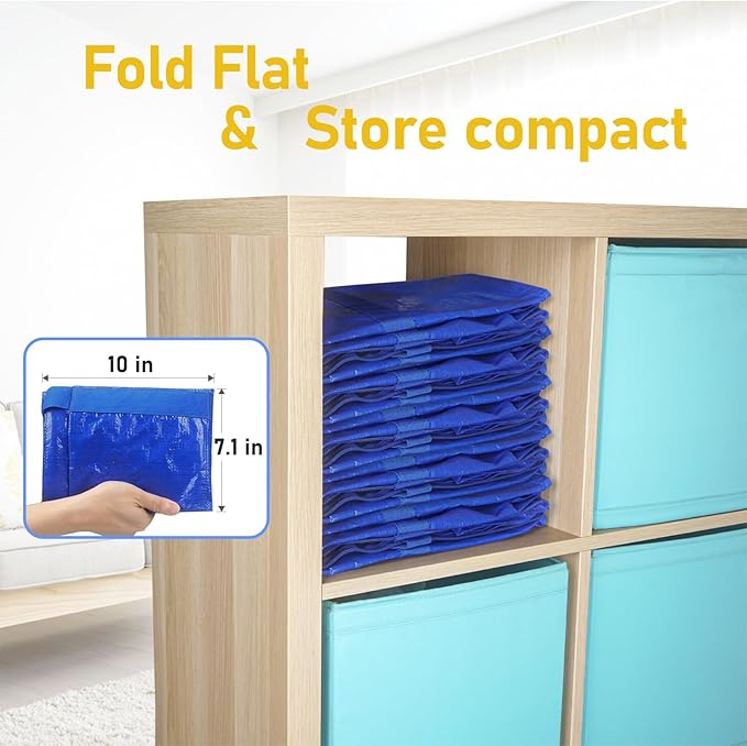 TICONN 4 Pack Extra Large Moving Bags Heavy Duty with Zippers & Carrying Handles, Durable Storage Bags Moving Boxes for Closet Organizers and Storage (4 Pack, Blue)