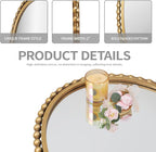 24x36 Inch Oval Wall Mirror with Antique Gold Beaded Frame, Vertical or Horizontal Hanging Vanity Mirror for Bathroom, Powder Room or Bedroom, Decorative Oval Mirror Wall Decor