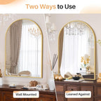 Bathroom Mirror for Wall, 38x26 Inch Arched Mirror, Matte Gold Metal Framed Bathroom Vanity Mirror for Restroom Farmhouse, Anti-Rust, Tempered Glass, Hanging or Leaning