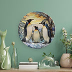 Decorative Plates, Penguins Family Snowy Forest Stained Glass Painting Ceramic Dinner Plate w/Display Stand, Wall Hanging Decor for Kitchen Household 6 Inch, Gifts for Penguin Lovers