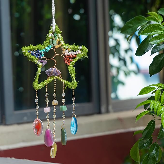 Chakra Dream Catcher Tree of Life Star Dream Catchers Crystal Suncatcher Prism Hanging Window Wall Yoga Meditation Decor Handmade Gift for Girls Boys
