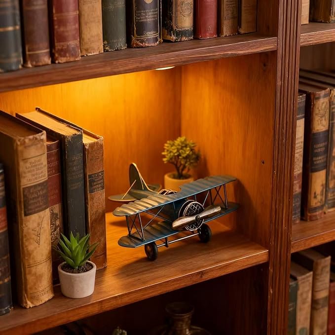 Jinglong Vintage Biplane Model Ornament Creative Metal Crafts Home Study Desktop Decoration Gift (Red)