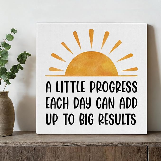 Inspirational Office Wall Art Decor, Motivational Add Up to Big Results Positive Quote Daily Affirmations Artwork Posters for Home Office Gym Classroom Decorations (8 X 8 Inches, Framed)