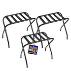 Lifemaster Metal Luggage Rack - Pack of 3 Foldable, Easy Assembly, Space Saving, and Stylish Steel Frame Guest Suitcase Stands with Nylon Straps - Black