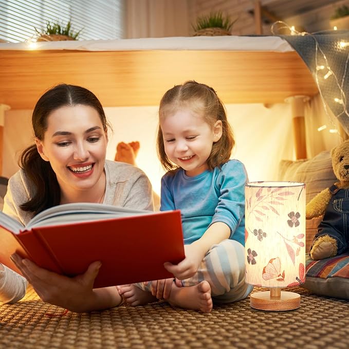 Fenmzee Butterfly Table Lamp for Bedroom - Inline Control, Small Bedside Lamp with 3000K A15 LED Blub, Easy Assembly (Butterfly Cream Shade, 9" Inline Control)