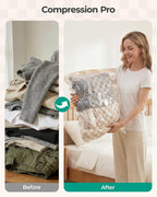 BAGSMART Travel Vacuum Seal Bags with Pump, Jumbo Vacuum Storage Bags for Clothes Blankets Comforters, Space Saver Bags for Travel, Compression Bags for Seasonal Storage-Khaki Checker