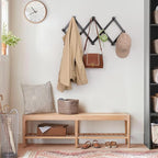 Wall Rack with 10 Hooks, Wooden Wall Expandable Coat Rack for Coat, Hats, Baseball Caps, Coffee Mug, Jewelry(Black)