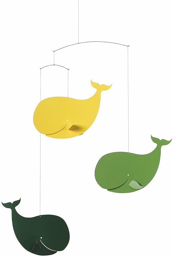 Flensted Mobiles Happy Whales Green/Yellow Hanging Mobile - 22 Inches Plastic