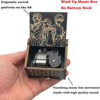 Pursuestar Black Wooden Wind Up Music Box - DemonSlayer Merch, Vintage Engraved Wood Mechanism Musical Gifts for Anime Fans Son Daughter Boys Christmas Birthday