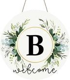 Monogram Letter B Wreaths for Front Door Wreath Wooden Welcome Sign for Front Door Decor Floral Family Last Name Initial House Warming Spring Summer Porch Rustic Wall Home Kitchen Boho Decorations