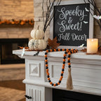 Equsion Seasonal Wooden Bead Garland with Tassels, 3.3 ft Holiday Vintage Boho Bead Garland Easter Tray Decoration, Vase Wall Room Art Birthday Party Decoration(Black, Orange)