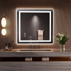 LOAAO 36"x34" LED Bathroom Mirror with Lights, Anti-Fog, Dimmable, Backlit + Front Lit, Lighted Bathroom Vanity Mirror for Wall, Memory Function