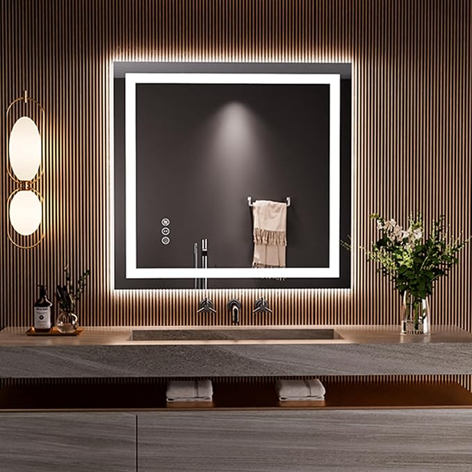 LOAAO 28"x30" LED Bathroom Mirror with Lights, Anti-Fog, Dimmable, Backlit + Front Lit, Lighted Bathroom Vanity Mirror for Wall, Memory Function