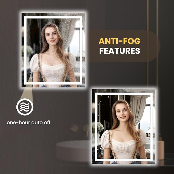 LOAAO 24"X28" LED Mirror for Bathroom, Lighted Bathroom Mirror with Lights, Anti-Fog, Dimmable, Memory Function, Clear Reflection