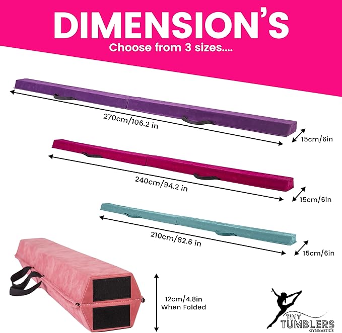 Artistic Gymnastics Beam for Home - 210/240/270/300 - Amazing Balance Equipment for Kids at Home - Faux Suede, High Density EVA Foam - Carrying Straps