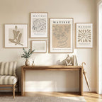 Large Framed Matisse Wall Art Set of 5, Neutral Beige Abstract Geometric Botanical Canvas Prints, Modern Minimalist Wall Decor for Living Room, Bedroom, Dining Room, Hallway, or Office