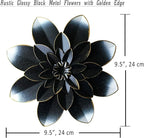 Black Metal Flower Wall Art Decor, 9.5“ Rustic Modern Floral Sculpture, Distressed Hanging Home Decoration Accent Artworks for Indoor Bedroom Living Room Office Outdoor Garden Patio