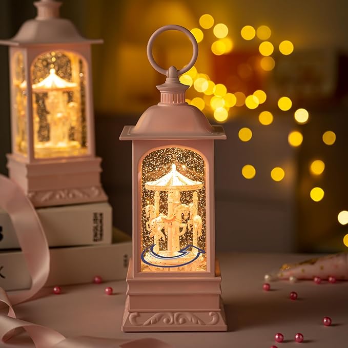 LOVE FOR YOU Glitter Snow Globe Lantern Music Box Carry Light Carousel Horse Room Decoration for Girls and Women Kids Sister Daughter Mom Granddaughter Grandma Christmas Birthday Presents Gifts