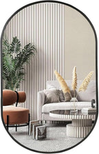 Black Oval Mirror, 17"x30" Oval Bathroom Mirror, Vanity Mirror with Brushed Metal Frame, Wall Mount Mirrors Decor for Bathroom, Bedroom, Entryway, Living Room(Hangs Horizontally or Vertically)
