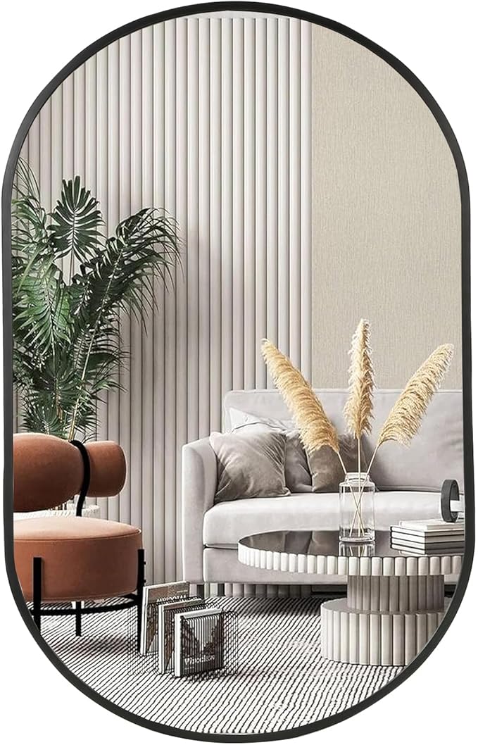 Black Oval Mirror, 24"x36" Oval Bathroom Mirror, Vanity Mirror with Brushed Metal Frame, Wall Mount Mirrors Decor for Bathroom, Bedroom, Entryway, Living Room(Hangs Horizontally or Vertically)