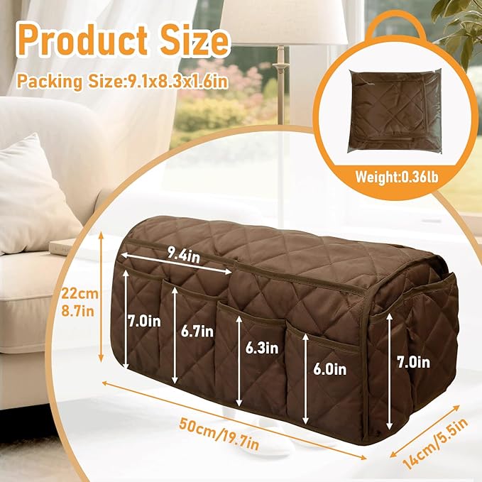 Armchair Caddy, Sofa Armrest Organizer, Non Slip Recliner Organizer, Remote Control Holder for Recliners, Couch Caddy with 14 Pockets Storage for TV Remote, Phone, Magazine (Brown)