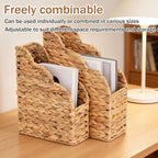 Water Hyacinth Magazine Holders, Scalloped Edge, Natural Handwoven Rattan Storage Baskets, Large and Small Size Packages, Storage Bin & Organizer for Files, Books, Newspapers, Decorative Storage Bin