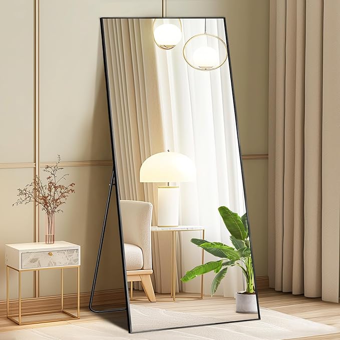 DUMOS 56"x21" Full Length Mirror, Full Body Mirror with Aluminum Alloy Thin Frame, Standing Mirrors with Leaning or Hanging, Suitable for Bedroom, Livingroom, Cloakroom, Black