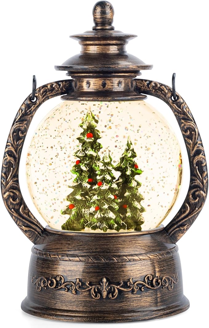 Christmas Tree Snow Globe Lantern-Glittering Light Up Musical Snow Globe Christmas Decorations, 6H Timer, USB & Battery Operated, Christmas Trees Indoor Home Décor