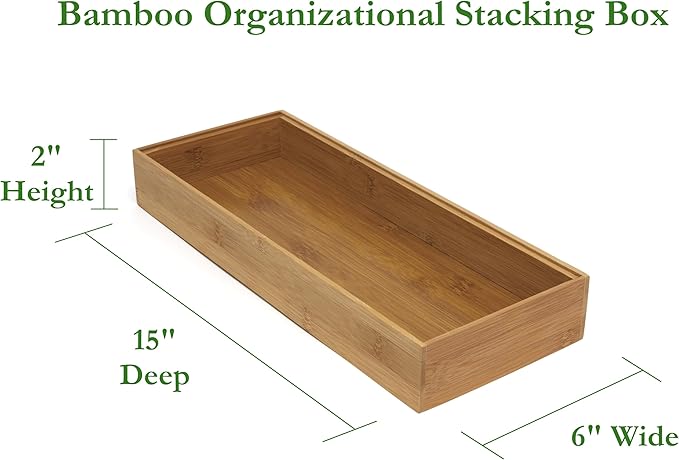 Lipper International 8186S Bamboo Wood Stacking Drawer Organizer Box, 6" x 15"